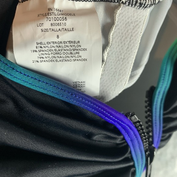 Swim Solutions Sport Womens Swimsuit 8 One Piece Black Rainbow Trip Zip Up Front - Picture 5 of 7